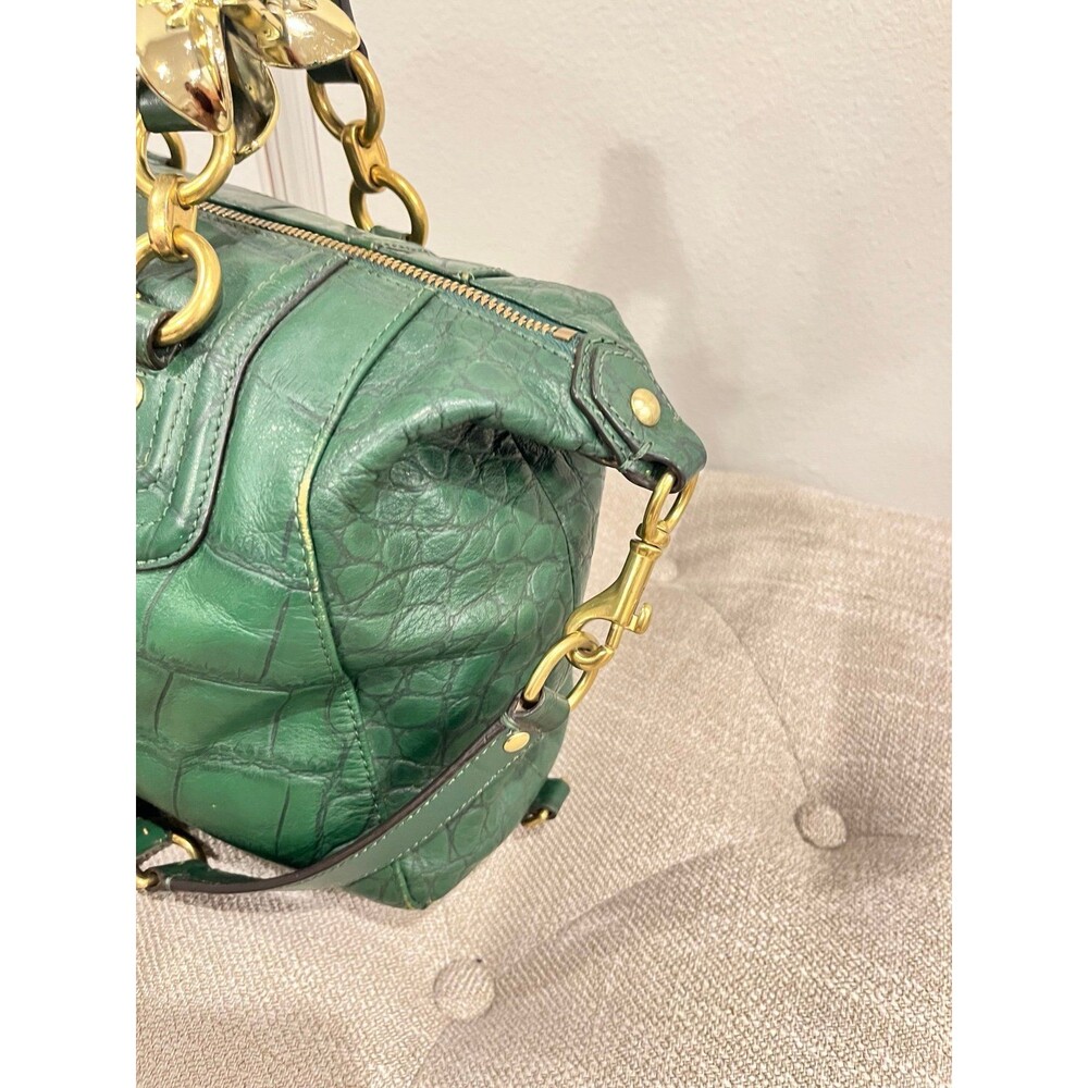 Coach Green Croc Embossed Leather Satchel Handbag - Picture 9 of 12